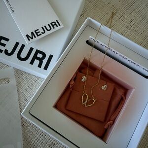Mejuri Gold Double Heart Necklace with earrings set